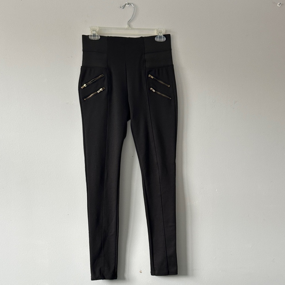 Women's Black High-Waisted Leggings with Zippers